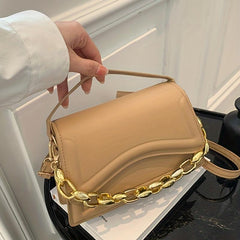 Chain Decor Crossbody Bag Vegan PU Shoulder Bag Women's Casual Retro Handbag