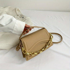 Chain Decor Crossbody Bag Vegan PU Shoulder Bag Women's Casual Retro Handbag
