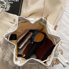 Cloud Pleated Crossbody Bag Drawstring Bucket Bag Women's