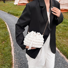 Cloud Pleated Crossbody Bag Drawstring Bucket Bag Women's