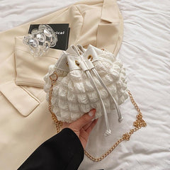 Cloud Pleated Crossbody Bag Drawstring Bucket Bag Women's