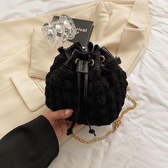 Cloud Pleated Crossbody Bag Drawstring Bucket Bag Women's
