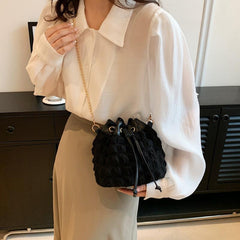 Cloud Pleated Crossbody Bag Drawstring Bucket Bag Women's