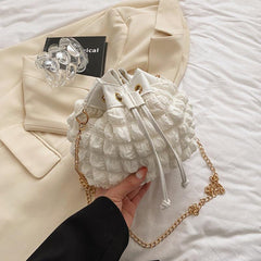 Cloud Pleated Crossbody Bag Drawstring Bucket Bag Women's
