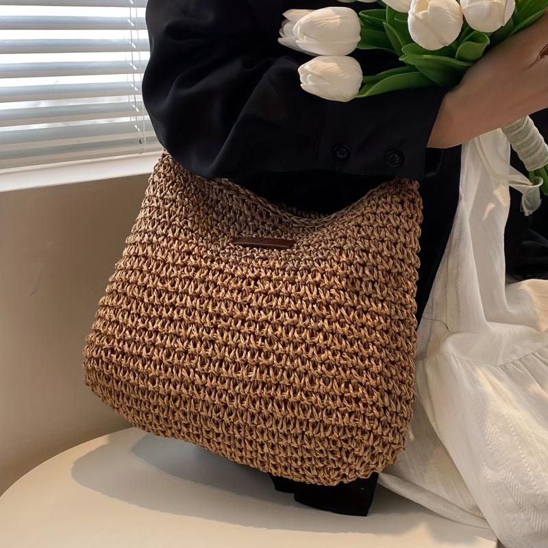 Woven Straw Bag Women's Summer Beach Handbag Large Capacity Crossbody Bag