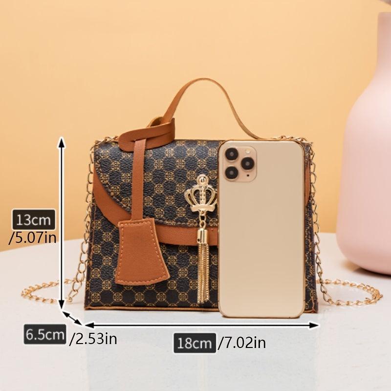 Geometric Pattern Crossbody Bag Top Handle Purse Chain Shoulder Bag