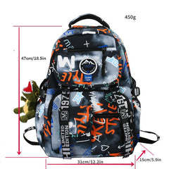 Letters Graffiti Pattern Backpack Casual Student School Bag