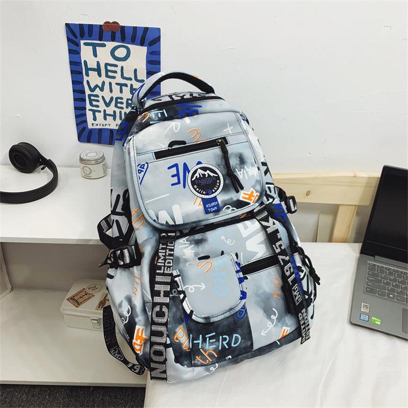 Letters Graffiti Pattern Backpack Casual Student School Bag