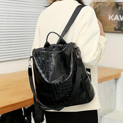 Vintage Crocodile Embossed Backpack Purse Two way Shoulder Bag