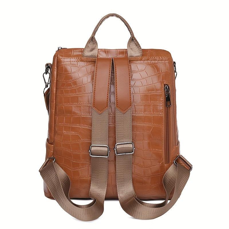 Vintage Crocodile Embossed Backpack Purse Two way Shoulder Bag