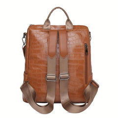 Vintage Crocodile Embossed Backpack Purse Two way Shoulder Bag
