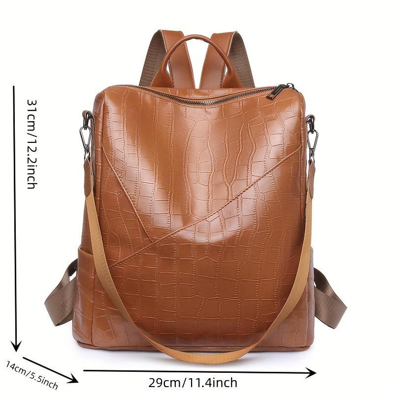 Vintage Crocodile Embossed Backpack Purse Two way Shoulder Bag