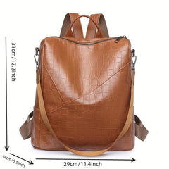 Vintage Crocodile Embossed Backpack Purse Two way Shoulder Bag