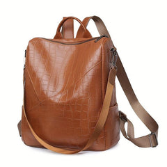 Vintage Crocodile Embossed Backpack Purse Two way Shoulder Bag