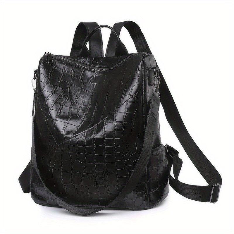 Vintage Crocodile Embossed Backpack Purse Two way Shoulder Bag