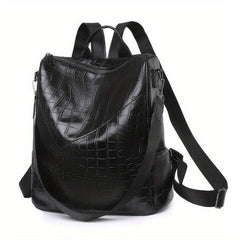 Vintage Crocodile Embossed Backpack Purse Two way Shoulder Bag