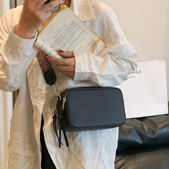 Double Zip Crossbody Bag with Ethnic Strap