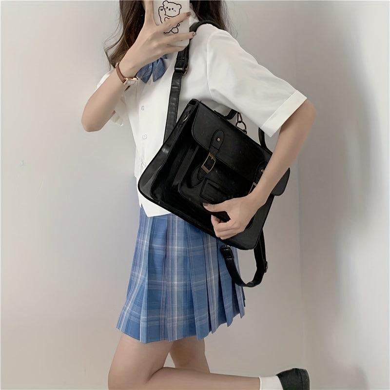 Vintage Preppy Handbag School Flap Backpack Storage Bag
