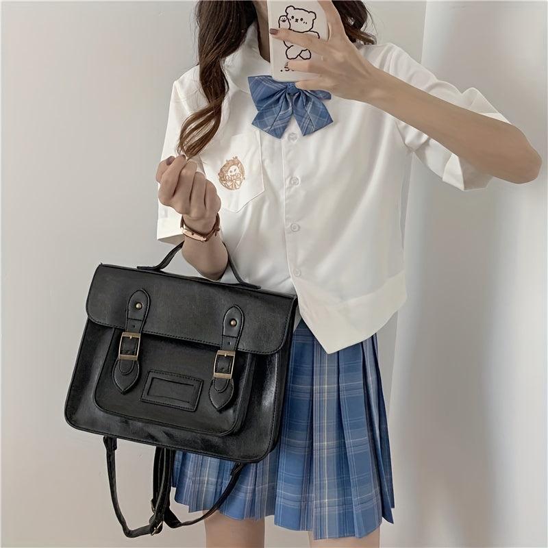 Vintage Preppy Handbag School Flap Backpack Storage Bag