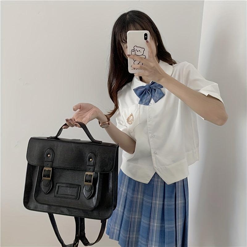 Vintage Preppy Handbag School Flap Backpack Storage Bag