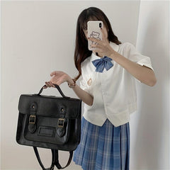 Vintage Preppy Handbag School Flap Backpack Storage Bag