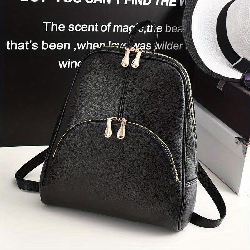 Large Capacity Solid Backpack PU Leather School Travel Bag