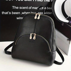 Large Capacity Solid Backpack PU Leather School Travel Bag