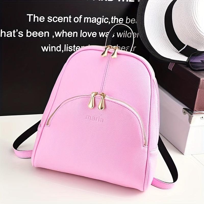Large Capacity Solid Backpack PU Leather School Travel Bag