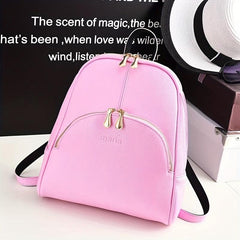 Large Capacity Solid Backpack PU Leather School Travel Bag