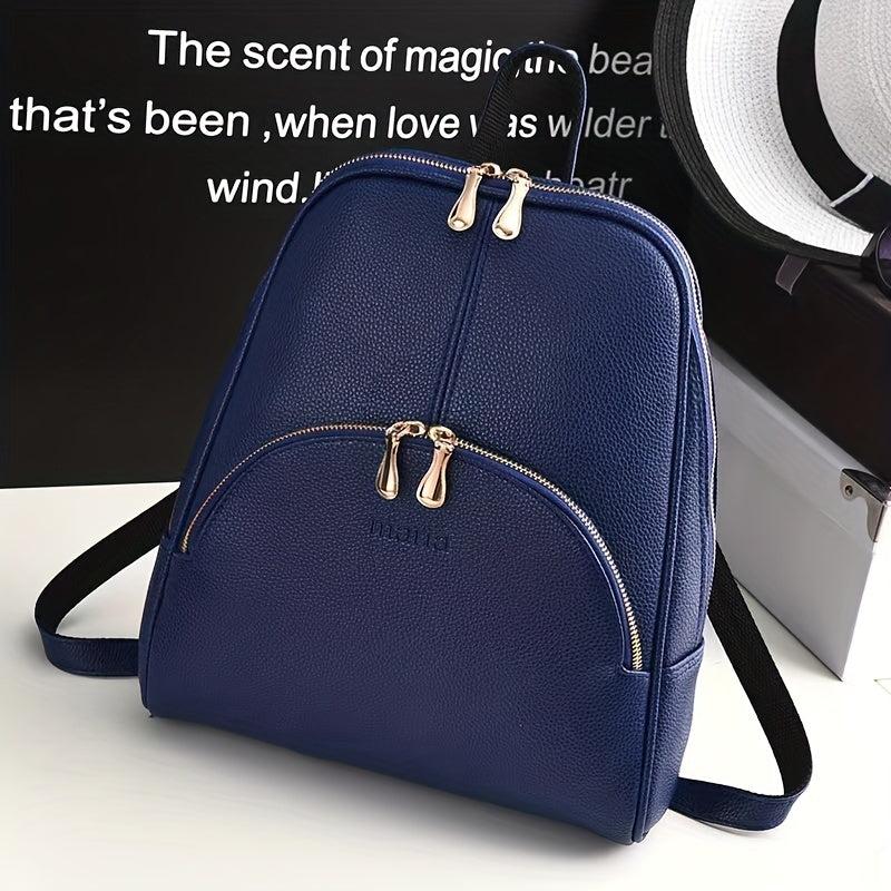 Large Capacity Solid Backpack PU Leather School Travel Bag