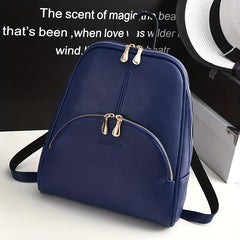 Large Capacity Solid Backpack PU Leather School Travel Bag