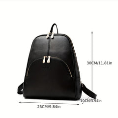 Large Capacity Solid Backpack PU Leather School Travel Bag