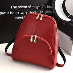 Large Capacity Solid Backpack PU Leather School Travel Bag
