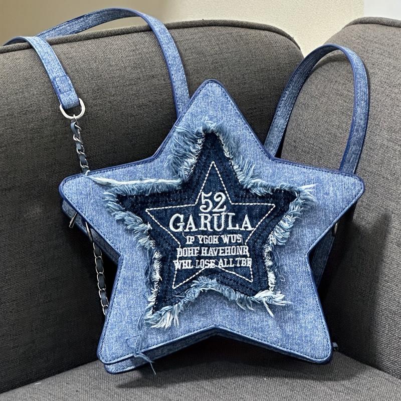 Y2K Star Shaped Novelty Backpack Women's Embroidered Knapsack