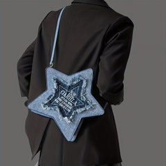 Y2K Star Shaped Novelty Backpack Women's Embroidered Knapsack