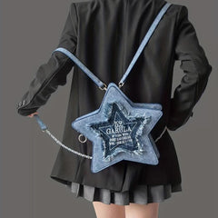 Y2K Star Shaped Novelty Backpack Women's Embroidered Knapsack