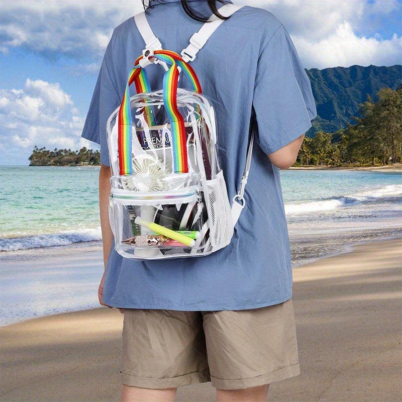 Clear PVC Backpack Rainbow Handle Travel Bag Jelly School Bag