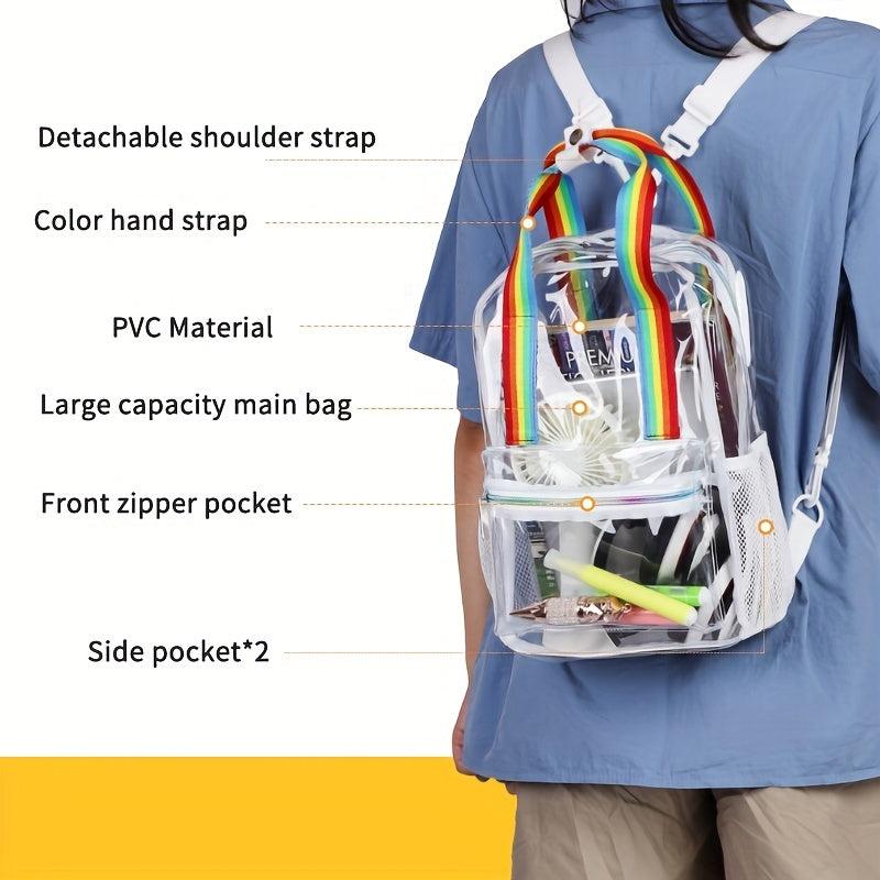 Clear PVC Backpack Rainbow Handle Travel Bag Jelly School Bag