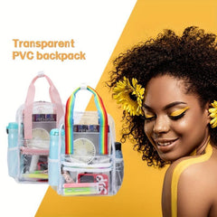 Clear PVC Backpack Rainbow Handle Travel Bag Jelly School Bag