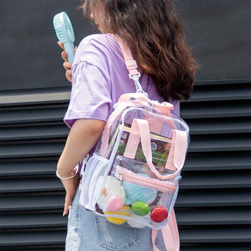 Clear PVC Backpack Rainbow Handle Travel Bag Jelly School Bag