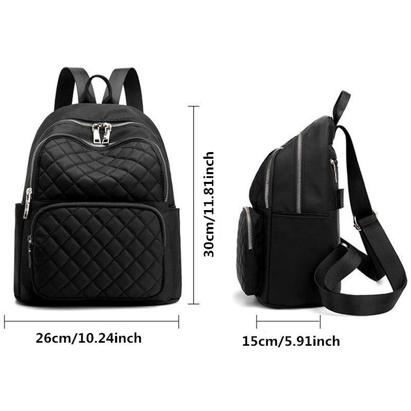 Casual Minimalist Zipper Backpack Quilted Detail Rucksack Women's Bag