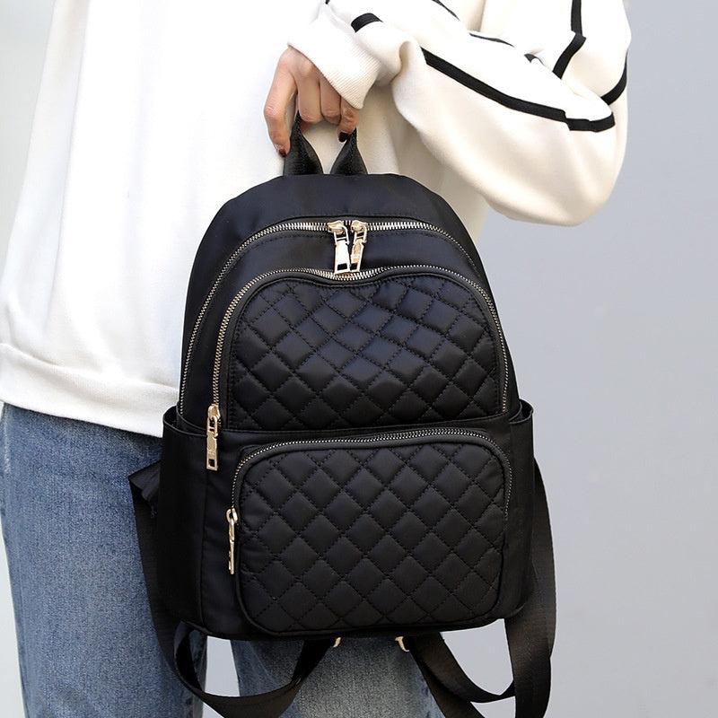 Casual Minimalist Zipper Backpack Quilted Detail Rucksack Women's Bag