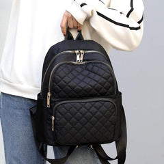 Casual Minimalist Zipper Backpack Quilted Detail Rucksack Women's Bag