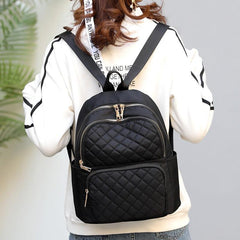 Casual Minimalist Zipper Backpack Quilted Detail Rucksack Women's Bag