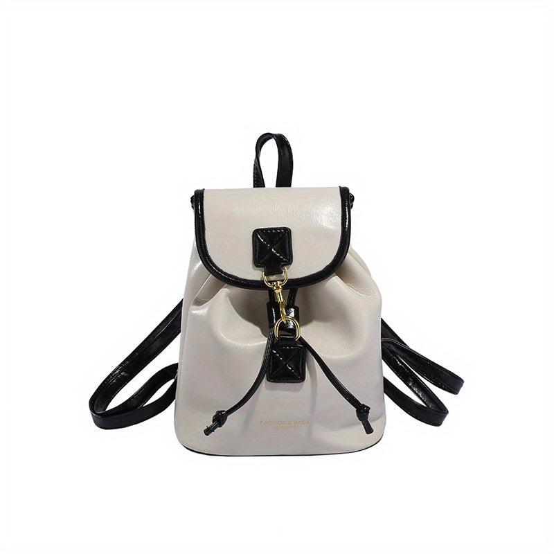 Solid Flap Backpack PU Leather Casual Knapsack Adjustable Strap Handbag