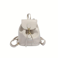 Solid Flap Backpack PU Leather Casual Knapsack Adjustable Strap Handbag