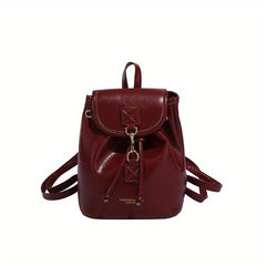 Solid Flap Backpack PU Leather Casual Knapsack Adjustable Strap Handbag