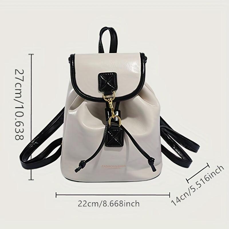 Solid Flap Backpack PU Leather Casual Knapsack Adjustable Strap Handbag