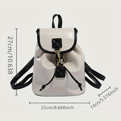 Solid Flap Backpack PU Leather Casual Knapsack Adjustable Strap Handbag