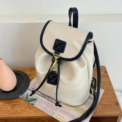 Solid Flap Backpack PU Leather Casual Knapsack Adjustable Strap Handbag